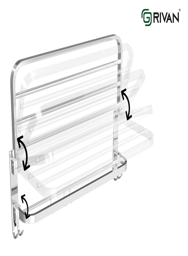 GRIVAN Stainless Steel Foldable Towel Rack with Hooks | Bathroom Towel Holder, Cloth Hanger Stand | Bathroom Accessories Set (Silver Chrome, 24x10 Inch) - Image 5
